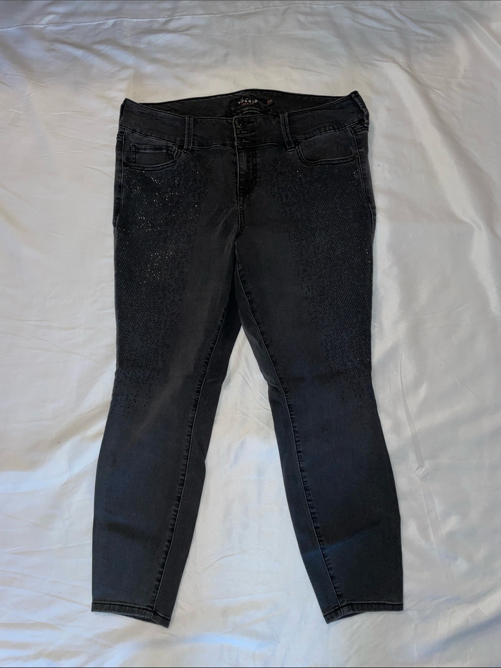 Torrid Dark Gray Skinny Jeans with Subtle Rhinestone Detail